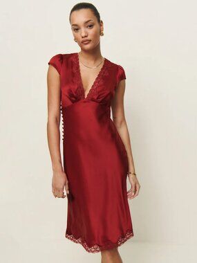 Reformation Florence Lace Silk Dress Sangre Red 8